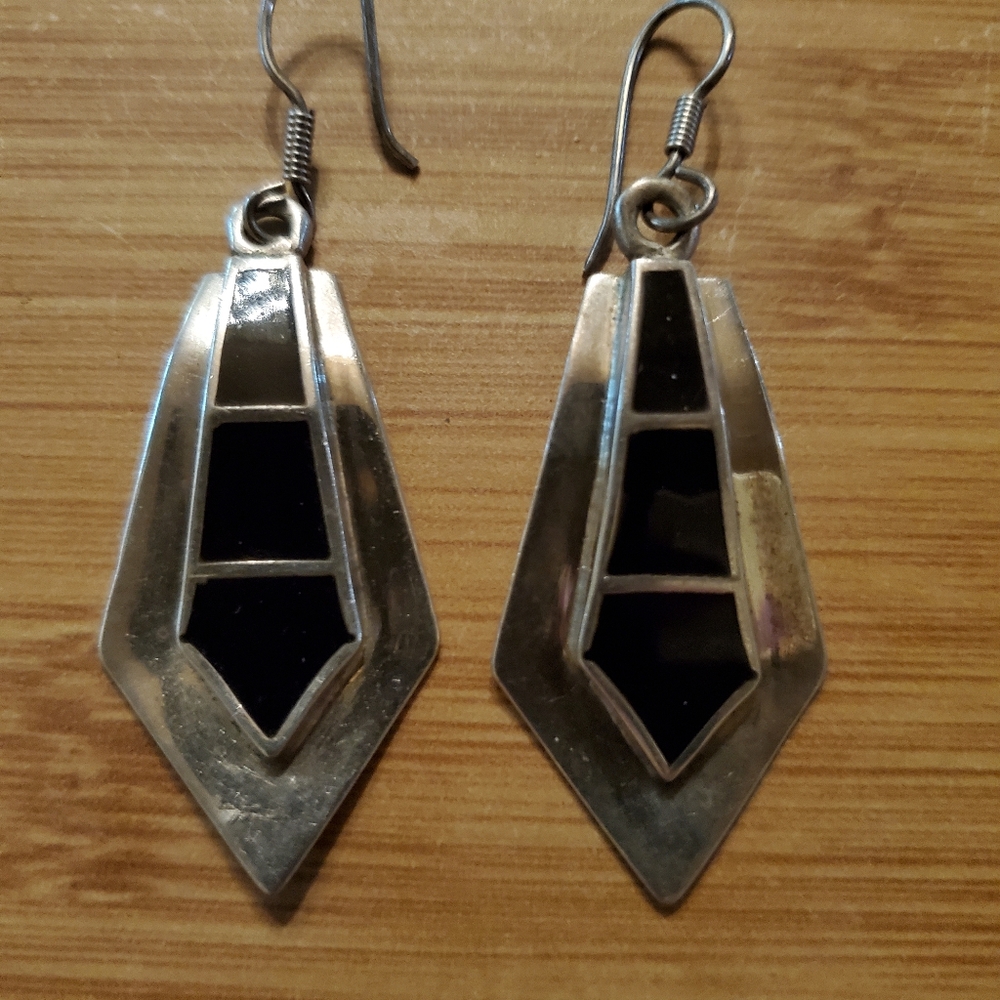 Vintage Silver Black Onyx Earrings